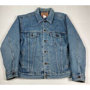 Levi's Men Large Relaxed Trucker Jacket Blue Denim Plaid Lined 70518-0351